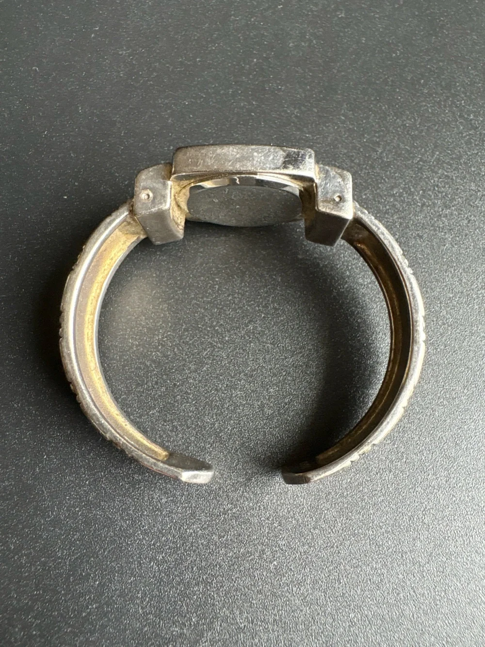Geneva Silver-Tone Cuff Watch with Gold Accents